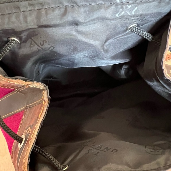 Baby Alpaca Made In Peru Magenta Pink Suede Leather Drawstring Backle Backpack S - Picture 11 of 11